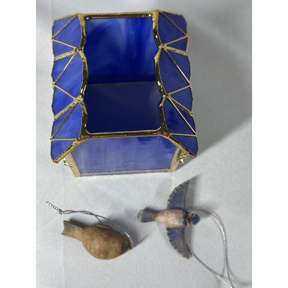 Stained Glass Hummingbird House w/ Flower 4" Tall Candle Votive Holder / 2 Birds - Picture 5 of 8